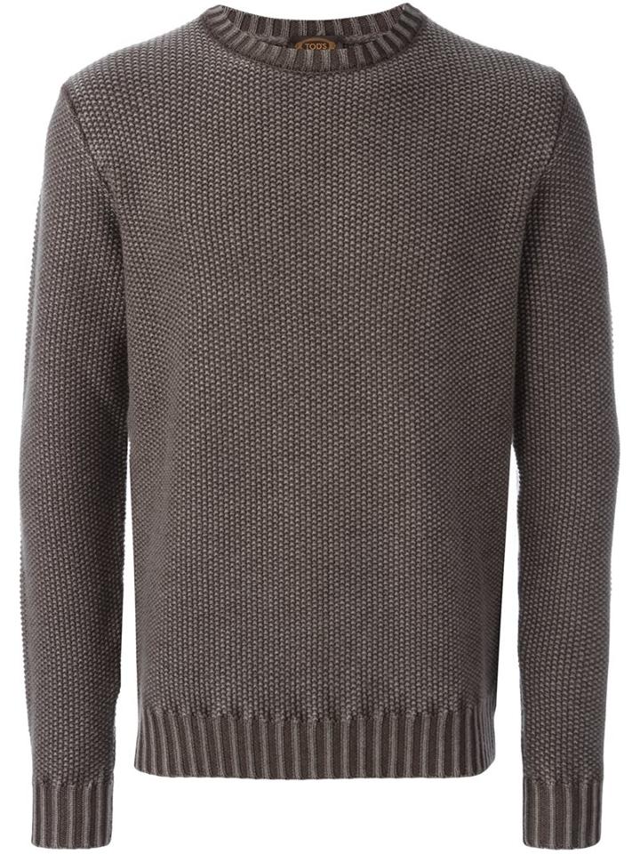 Tod's Textured Knit Jumper, Men's, Size: Small, Grey, Merino