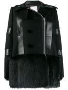 Sacai Faux Fur-trimmed Coat - Black