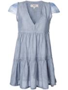 Lemlem Pleated Trim V Neck Dress, Size: Medium, Grey, Silk/cotton
