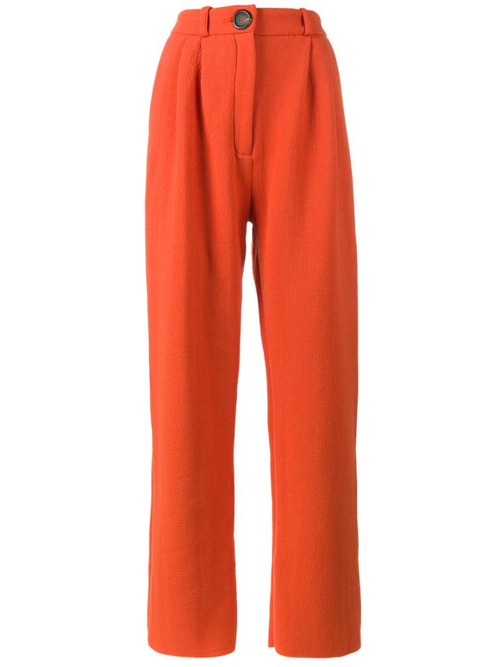 A.w.a.k.e. - High Waisted Wide-leg Trousers - Women - Virgin Wool/nylon/viscose - 40, Yellow/orange, Virgin Wool/nylon/viscose