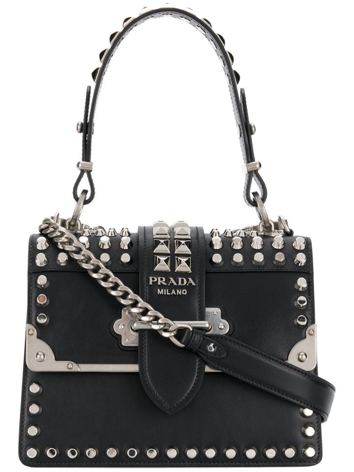Prada Studded Cahier Tote Bag - Black