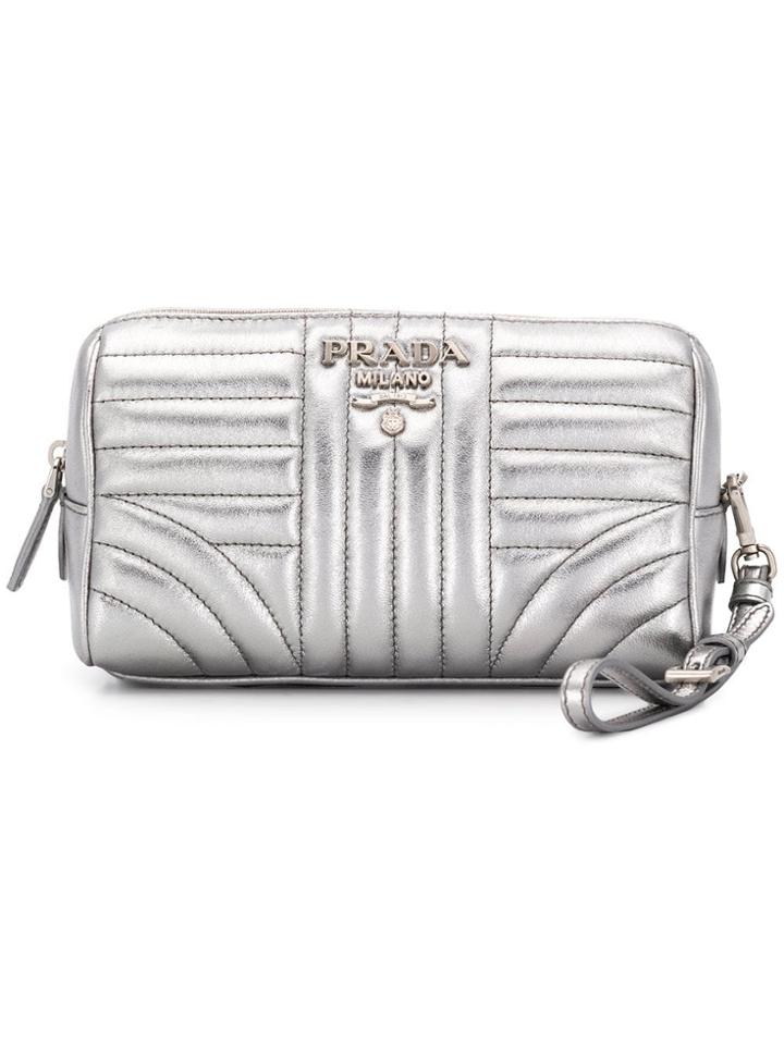 Prada Quilted Logo Clutch Bag - Grey