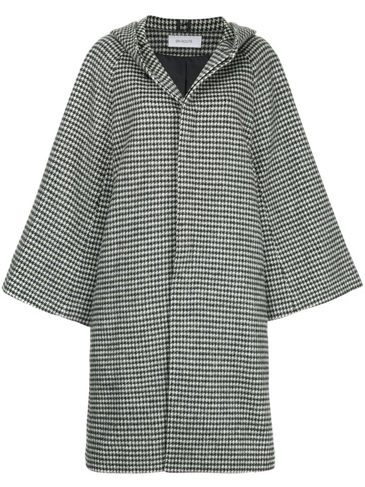 En Route Micro Houndstooth Hooded Coat - Black