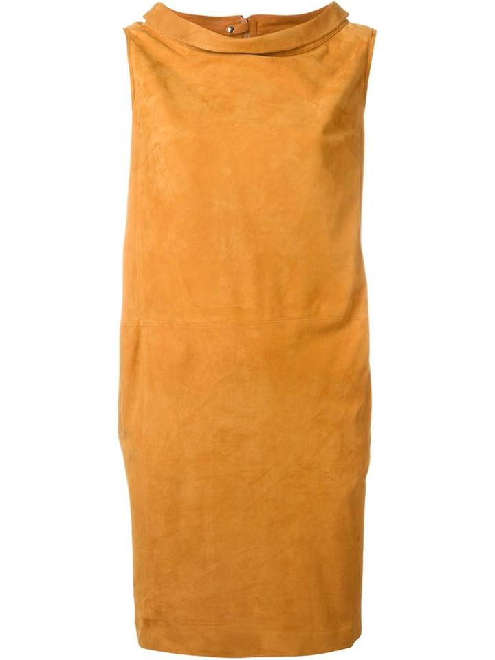 Desa Collection Cowl Neck Dress, Women's, Size: 0, Yellow/orange, Suede/cotton