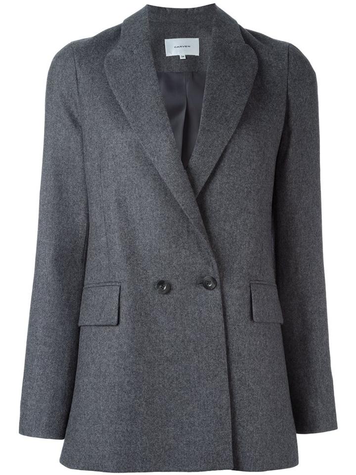 Carven Double Breasted Blazer, Women's, Size: 36, Grey, Acetate/viscose/wool