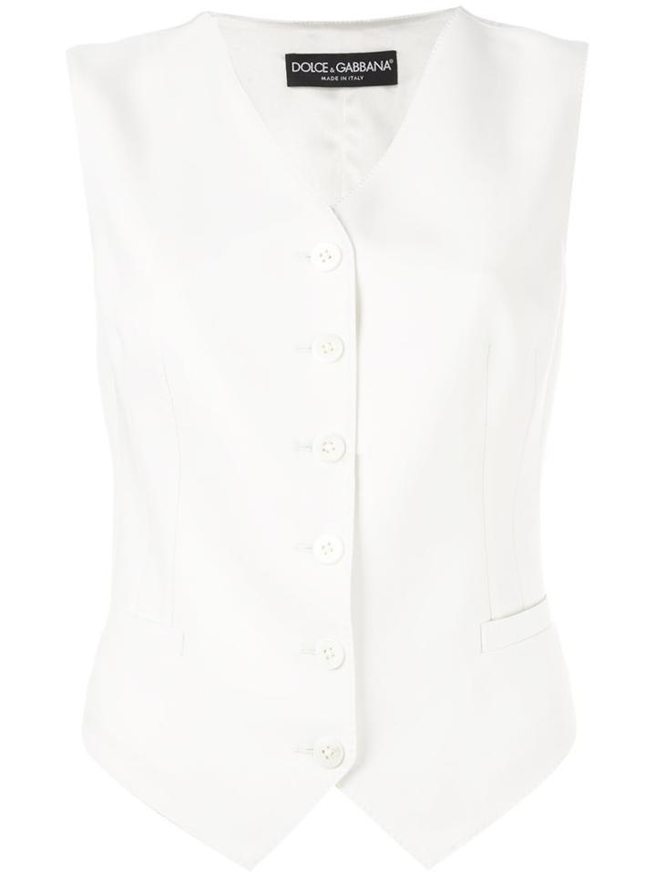 Dolce & Gabbana Fitted Waistcoat, Women's, Size: 46, White, Silk/spandex/elastane/virgin Wool