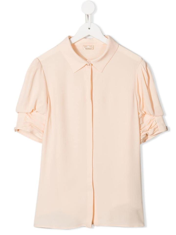 Elisabetta Franchi La Mia Bambina Gathered Sleeve Shirt - Neutrals