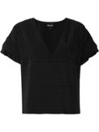Just Cavalli Pleated V-neck Boxy Top, Women's, Size: 40, Black, Polyester/spandex/elastane