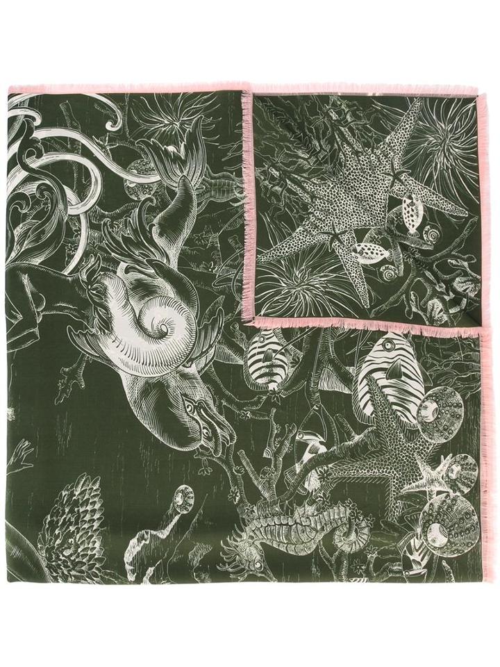 Odeeh Printed Scarf, Women's, Green, Silk