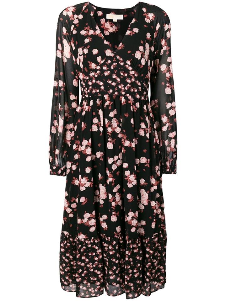 Michael Michael Kors Floral Long-sleeve Dress - Black