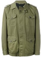 Roberto Cavalli Embroidered Tiki Tiger Military Jacket, Men's, Size: 54, Green, Cotton/linen/flax/polyester