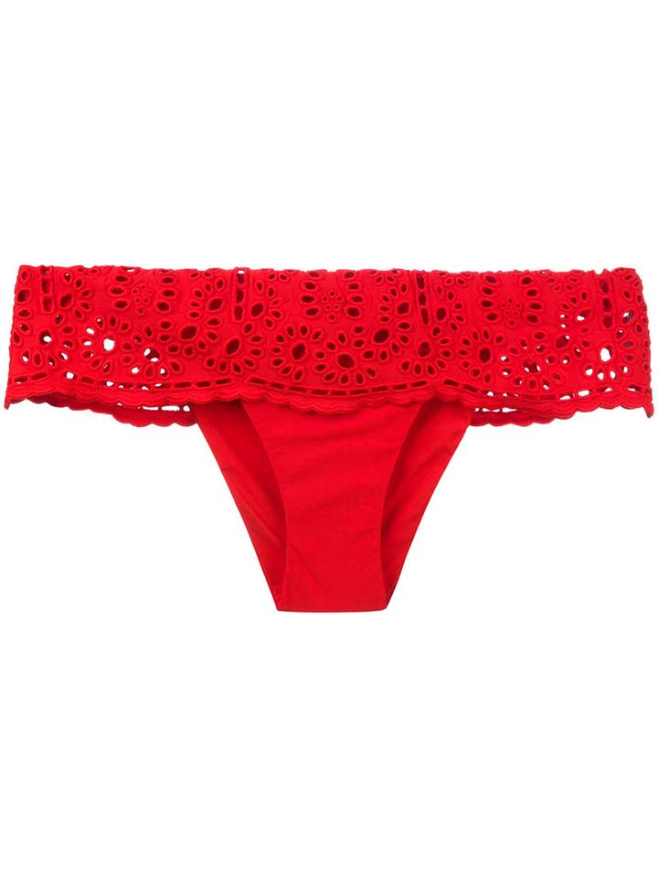 Ermanno Scervino - Lace Frill Bikini Bottoms - Women - Polyamide/spandex/elastane - Iv, Red, Polyamide/spandex/elastane