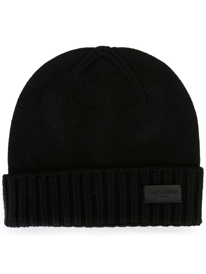 Saint Laurent Beanie Hat, Women's, Size: Large, Black, Wool
