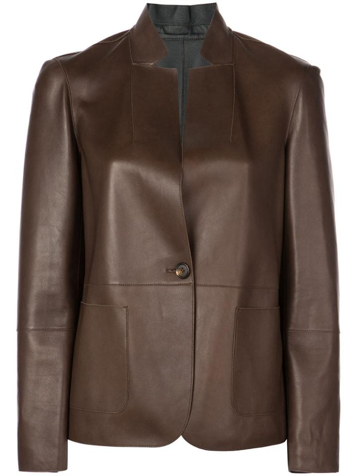 Brunello Cucinelli Standing Collar Leather Jacket - Brown