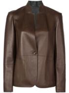 Brunello Cucinelli Standing Collar Leather Jacket - Brown