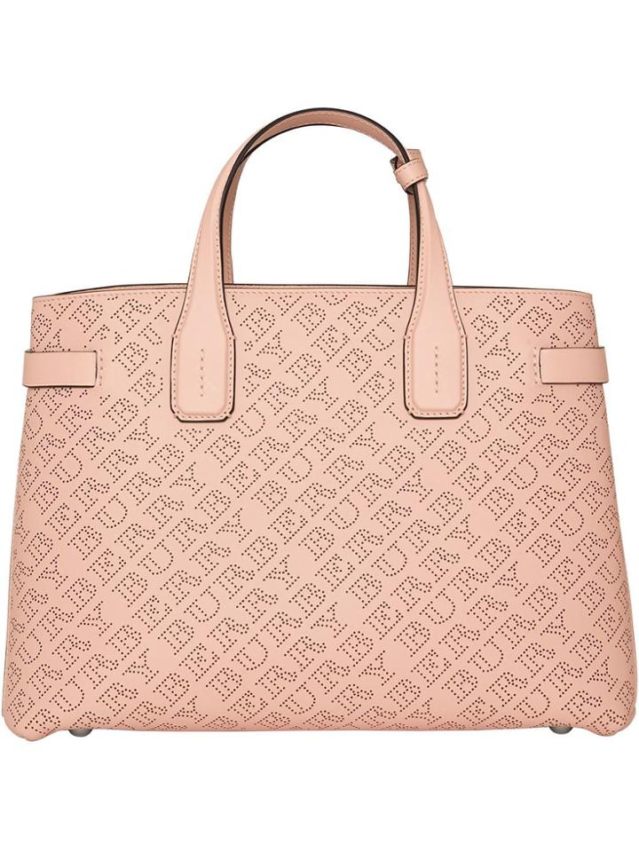 Burberry The Medium Banner In Perforated Logo Leather - Pink & Purple