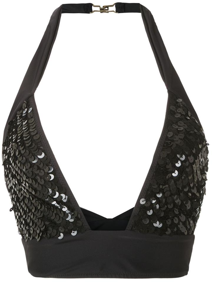 Amir Slama Sequinned Biquini Top - Black