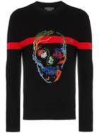 Alexander Mcqueen Skull Embroidered Intarsia Cotton Jumper - Black