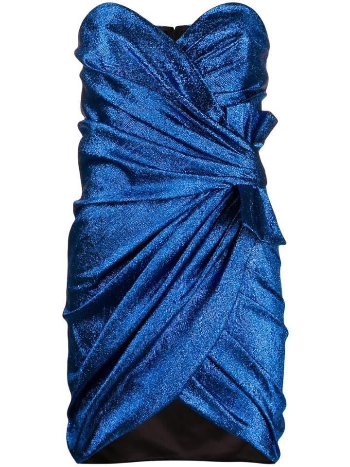 Saint Laurent Wraped Lamé Mini Dress - Blue