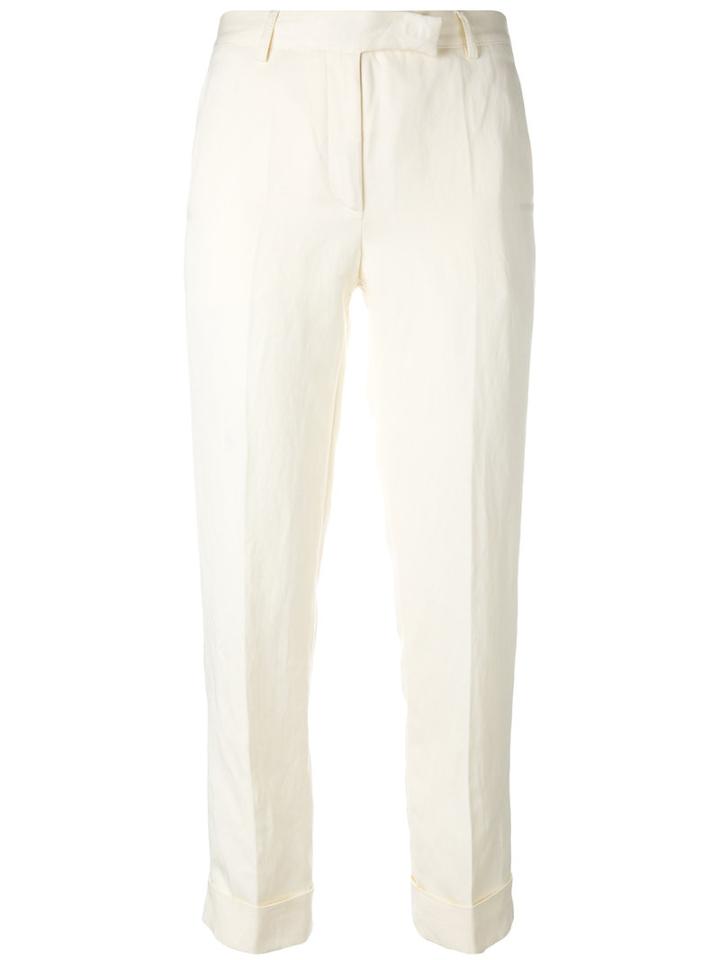 Philosophy Di Lorenzo Serafini Folded Hem Cropped Trousers, Women's, Size: 40, Nude/neutrals, Viscose/linen/flax