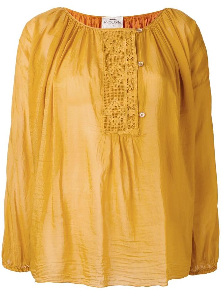 Forte Forte Embroidered Peasant Blouse, Women's, Size: 0, Yellow/orange, Cotton/silk