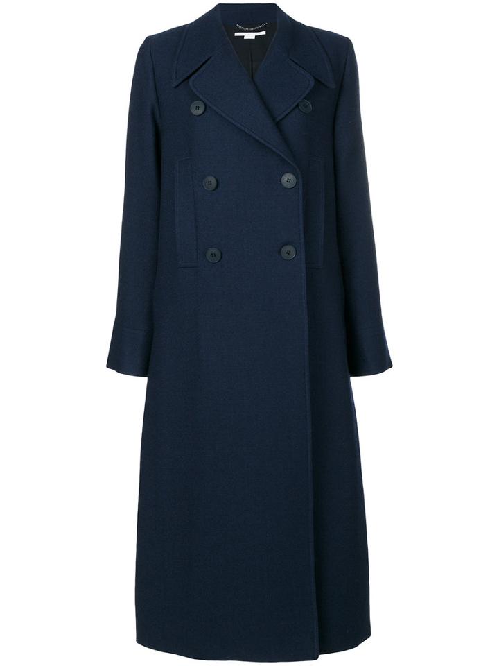 Stella Mccartney - Long Double Breasted Coat - Women - Wool/polyamide/cotton/viscose - 42, Blue, Wool/polyamide/cotton/viscose