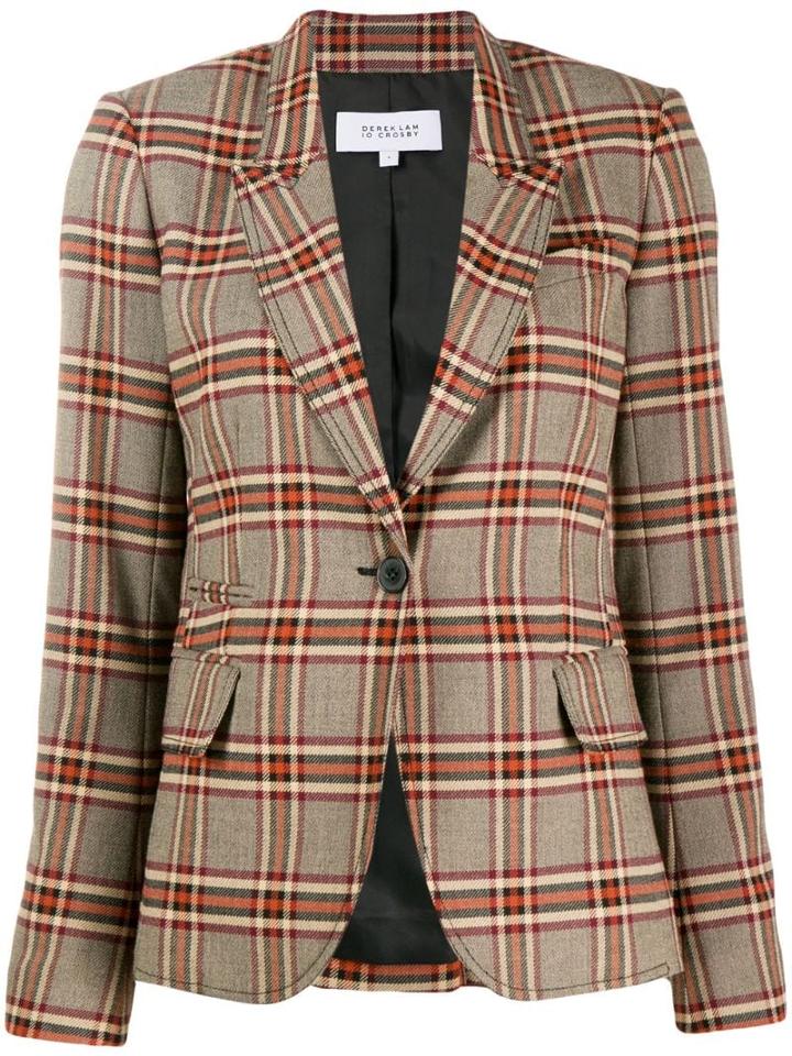 Derek Lam 10 Crosby 3-button Plaid Twill Blazer With Zipper - Brown