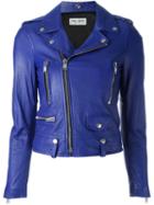 Saint Laurent Classic Motorcycle Jacket, Women's, Size: 38, Blue, Cotton/lamb Skin/cupro