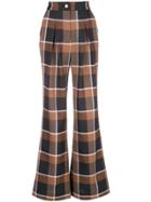 Staud Plaid Flared Trousers - Brown