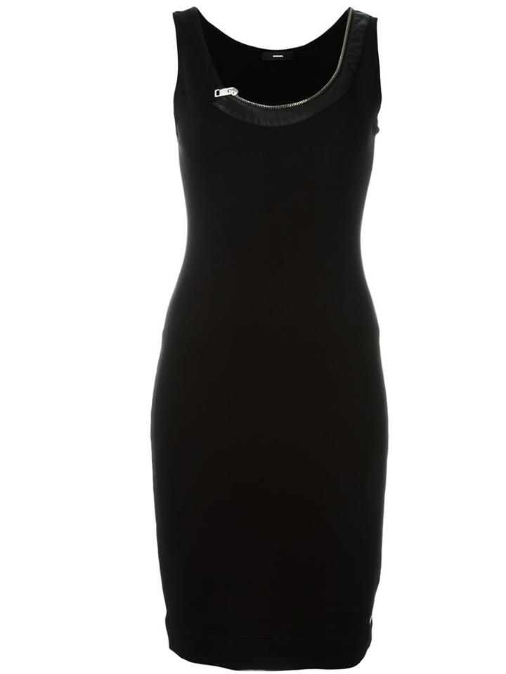 Diesel Chest Detail Fitted Dress, Women's, Size: Large, Black, Cotton/polyester/polyurethane