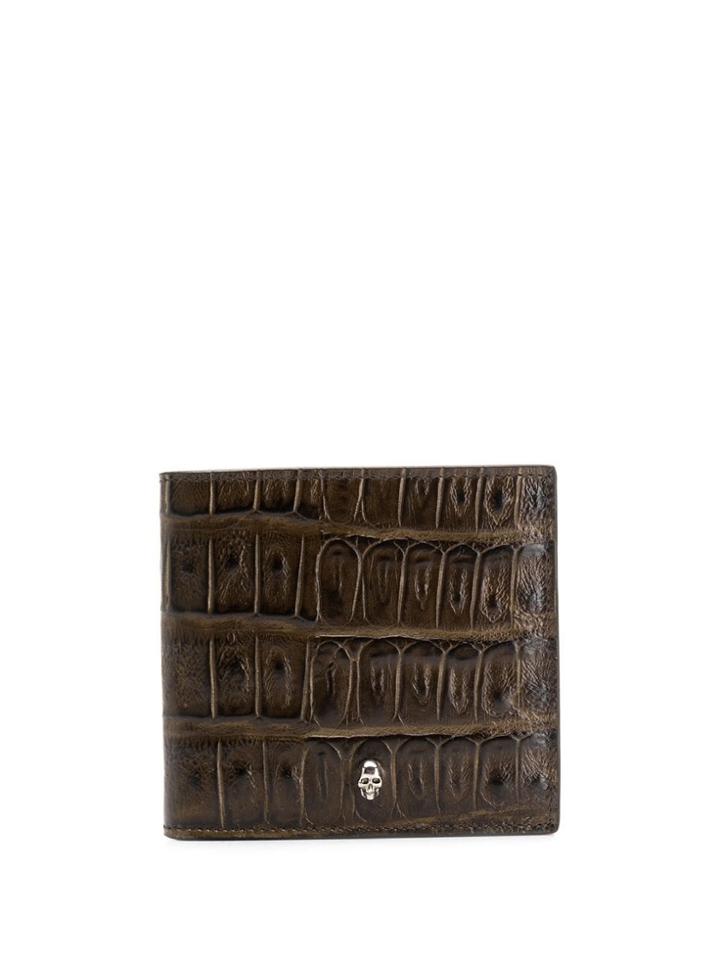 Alexander Mcqueen Bi-fold Crocodile Style Wallet - Brown
