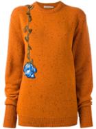 Christopher Kane - Embroidered Floral Sweater - Women - Wool - Xs, Yellow/orange, Wool