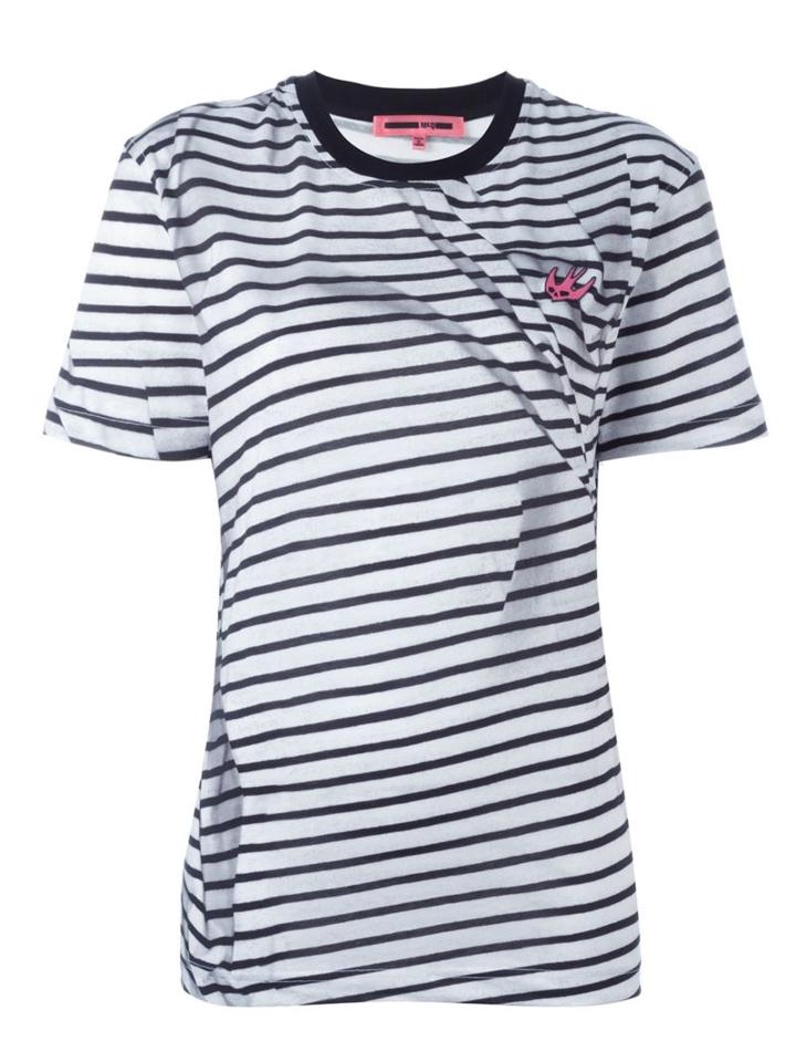 Mcq Alexander Mcqueen 'swallow' Striped T-shirt, Women's, Size: Medium, Black, Cotton