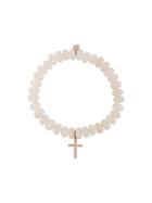 Sydney Evan 14kt Rose Gold Diamond Cross Charm Bracelet - White