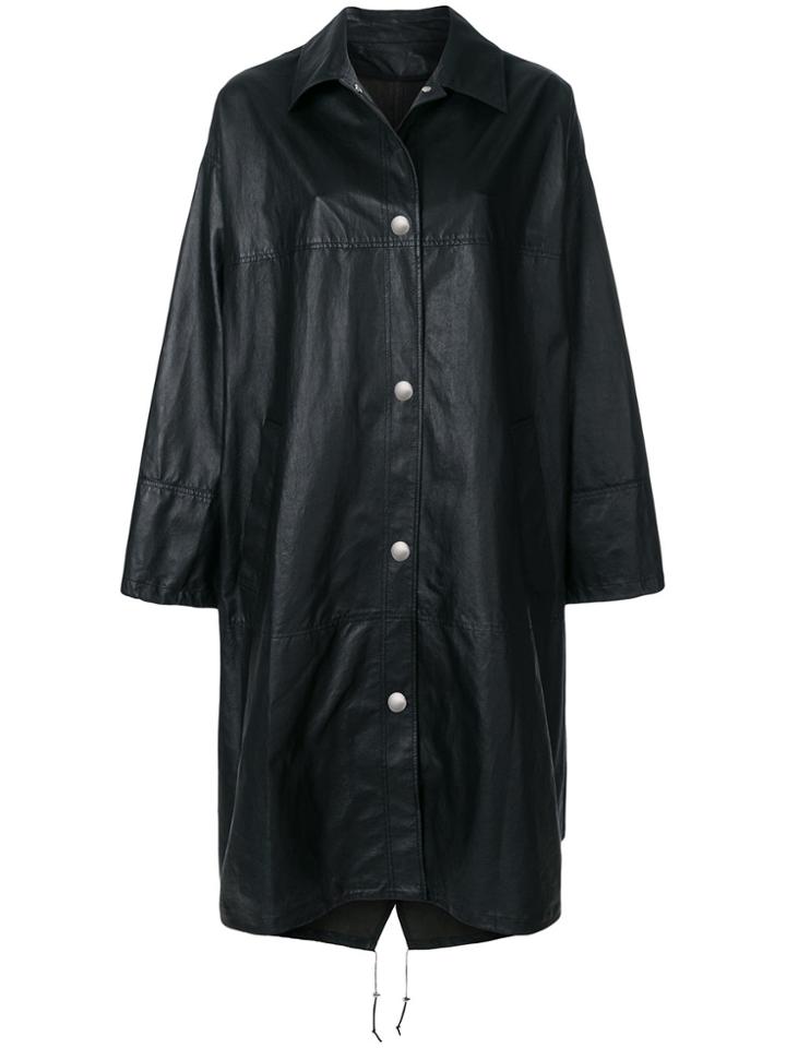 Yves Salomon Long Paper Effect Coat - Black