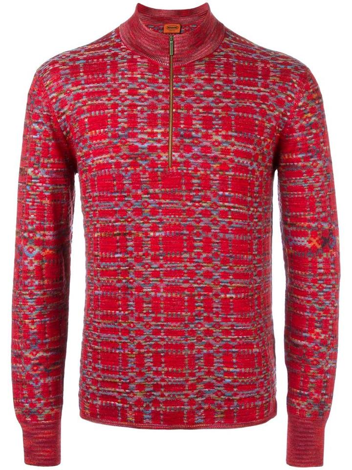 Missoni Zipped Collar Jumper, Men's, Size: 52, Red, Wool