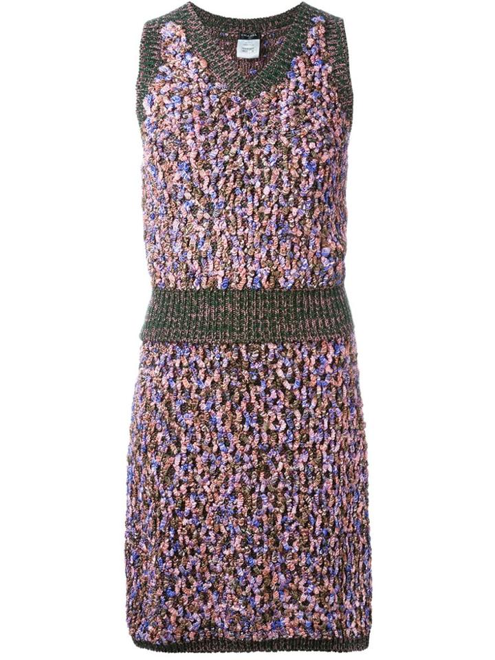 Chanel Vintage Knit Skirt And Vest Set - Pink & Purple