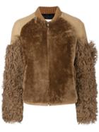 Msgm Sleeve Detail Jacket, Women's, Size: 42, Nude/neutrals, Viscose/lamb Fur/lambs Wool