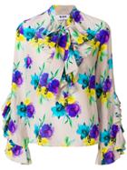 Msgm Printed Tie Neck Longsleeved Blouse - Multicolour