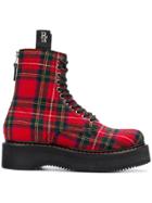 R13 Single Stacked Plaid Boots - Red