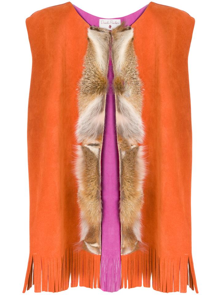 Daniela Pancheri Fur Insert Fringe Vest - Yellow & Orange