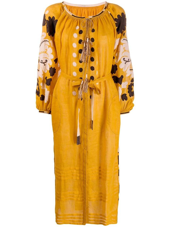 Vita Kin Embroidered Midi Dress - Yellow