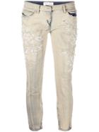 Faith Connexion Beaded Embroidery Cropped Jeans - Nude & Neutrals