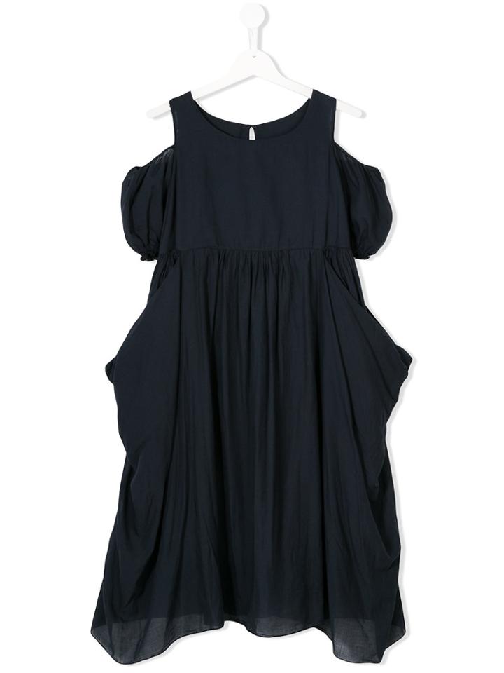 European Culture Kids Cold-shoulder Flared Dress - Blue