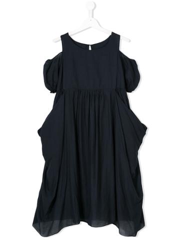 European Culture Kids Cold-shoulder Flared Dress - Blue