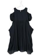 European Culture Kids Cold-shoulder Flared Dress - Blue