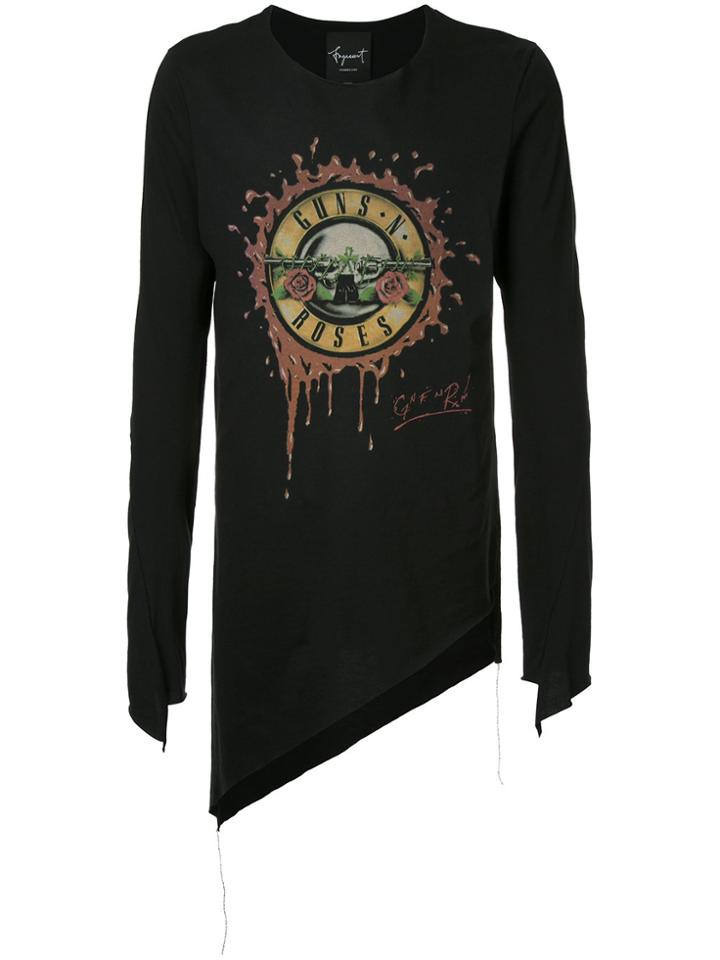 Fagassent Asymmetric Hem Printed T-shirt - Black