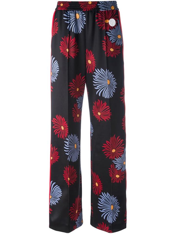 Msgm Daisy Print Wide-leg Pants, Women's, Size: 42, Black, Polyester/spandex/elastane