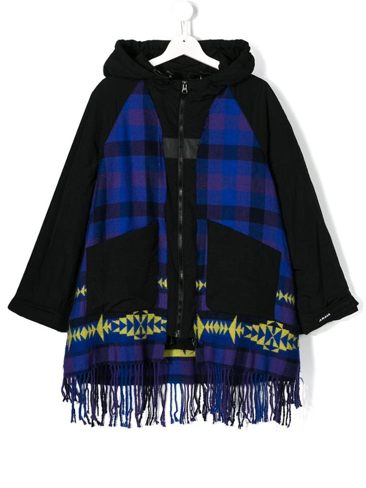 Cinzia Araia Kids Teen Fringed Checked-panel Coat - Brown