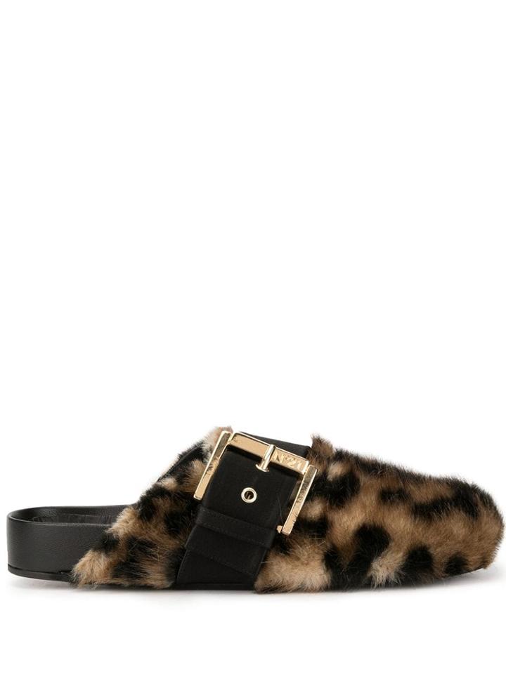 Nº21 Leopard Print Faux Fur Mules - Black